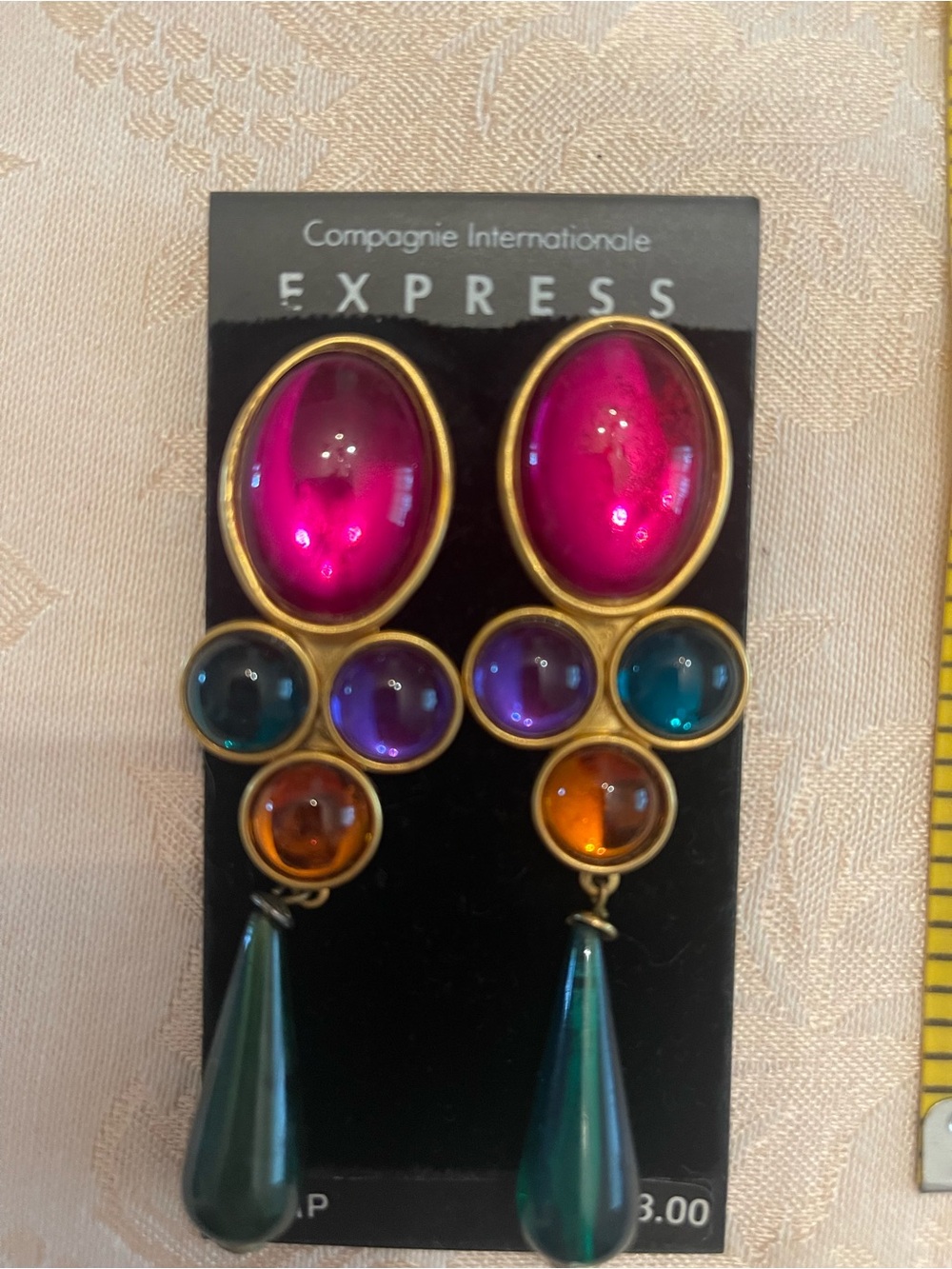 Express Multicolor Statement Drop Earrings - Pink, Teal, Purple, Amber Clip